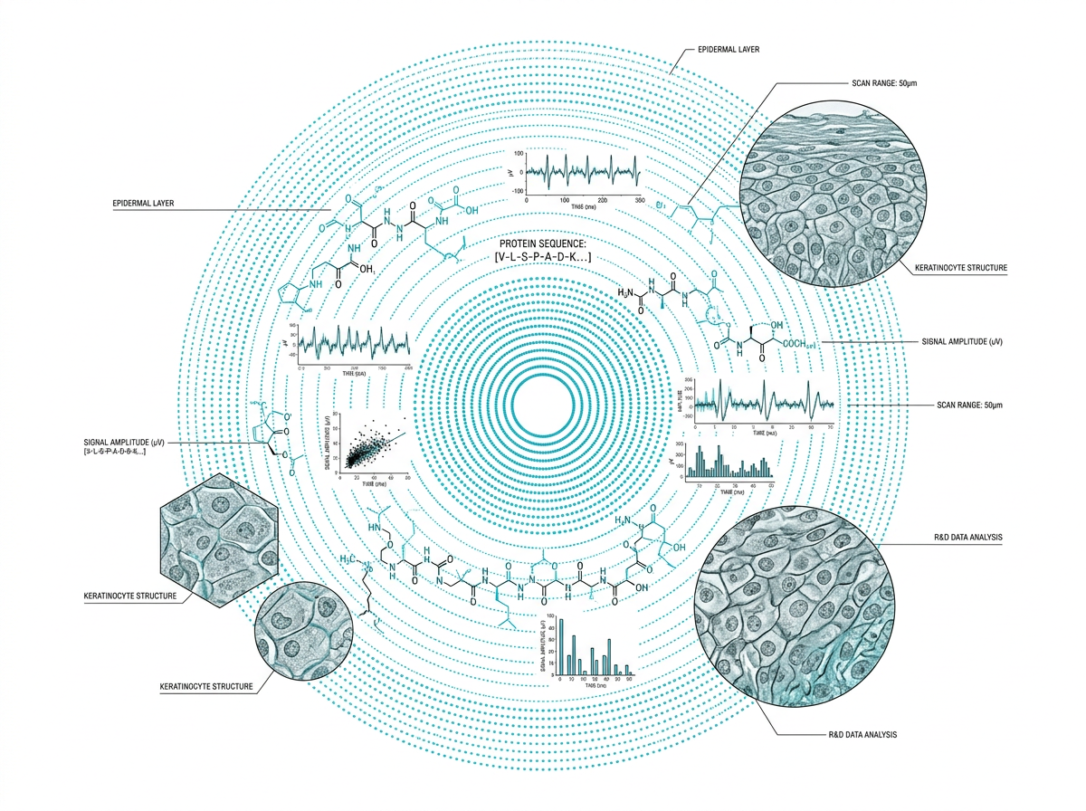 Scientific data collage of molecular structures, biometric signals and microscopy